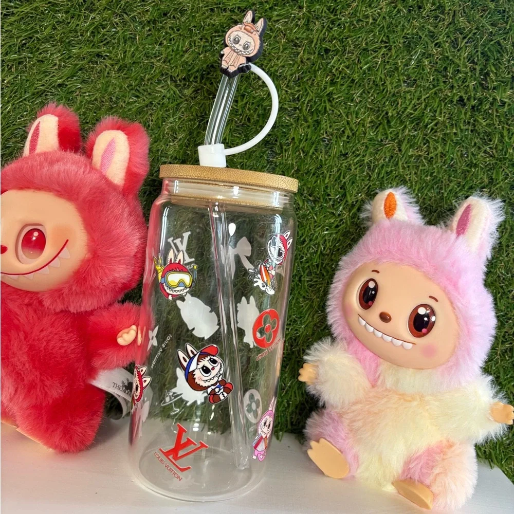 Pop mart monster , Unique custom made glass cup. Bundle .. missing box